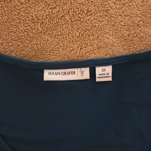 Susan Graver Liquid Knit Pullover Tunic Top Size 3X Pleated Neck Forest Green - Picture 3 of 9